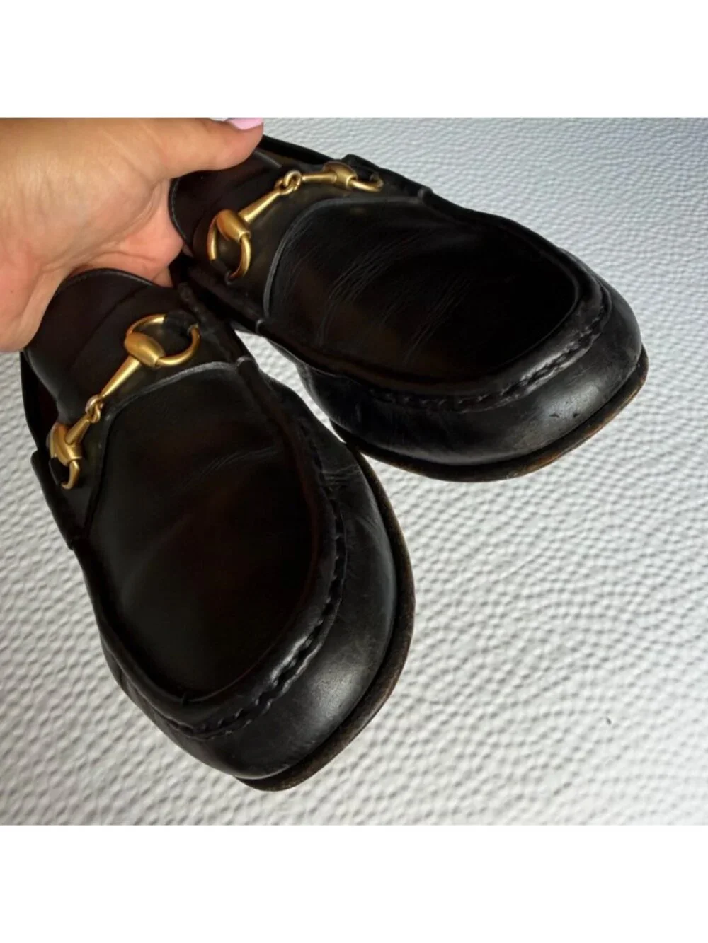 Gucci 1953 Horsebit Loafers Black Leather Mens Shoes Size 44.5 E 11.5 Made In It